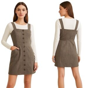 Copper Key Women's Size S Brown Tweed Pinafore Dress Button Front Jumper EUC‎